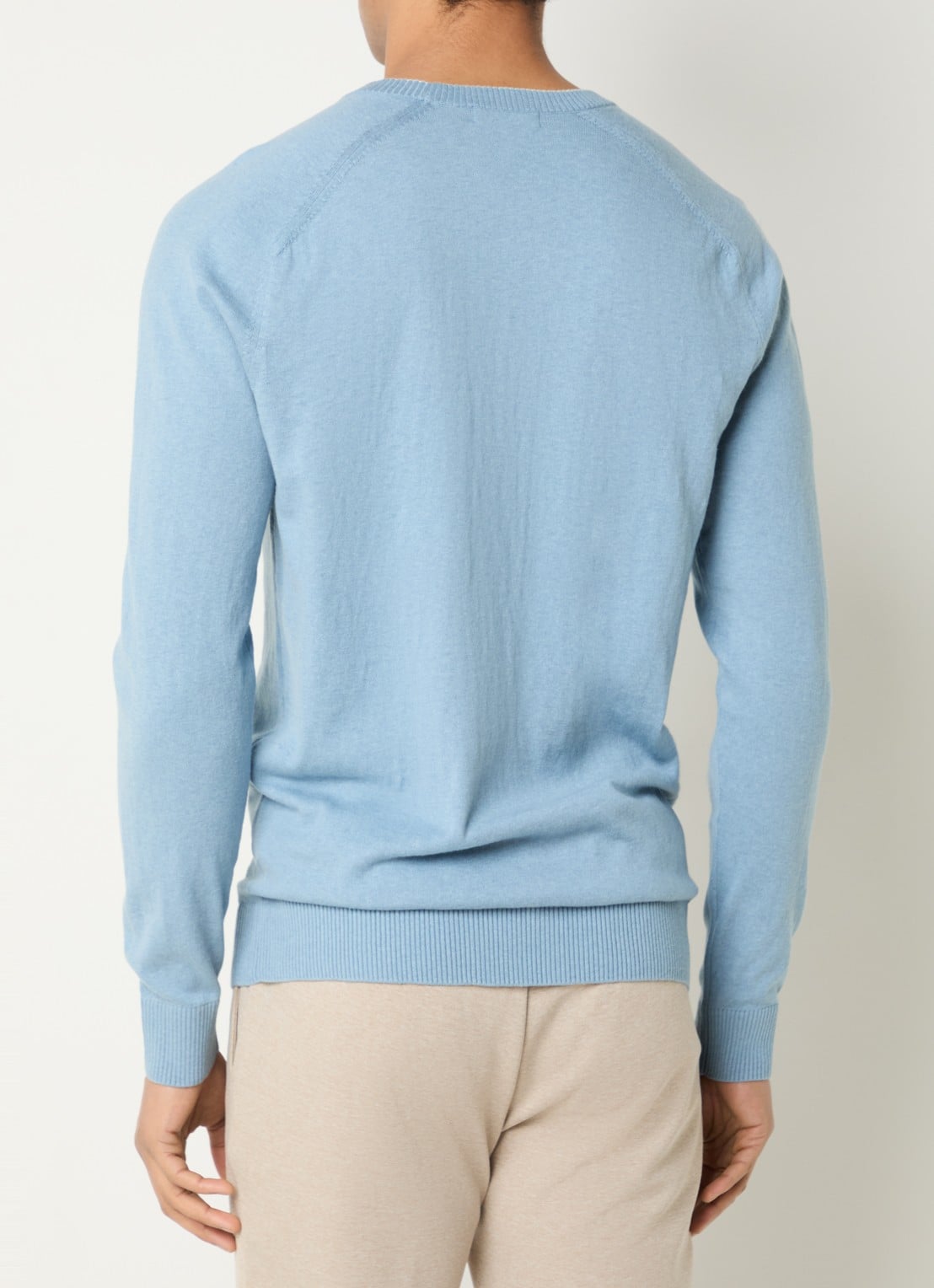 Boggi Milano Fijngebreide pullover in zijdeblend met ronde hals - achterkant blauwgrijs
