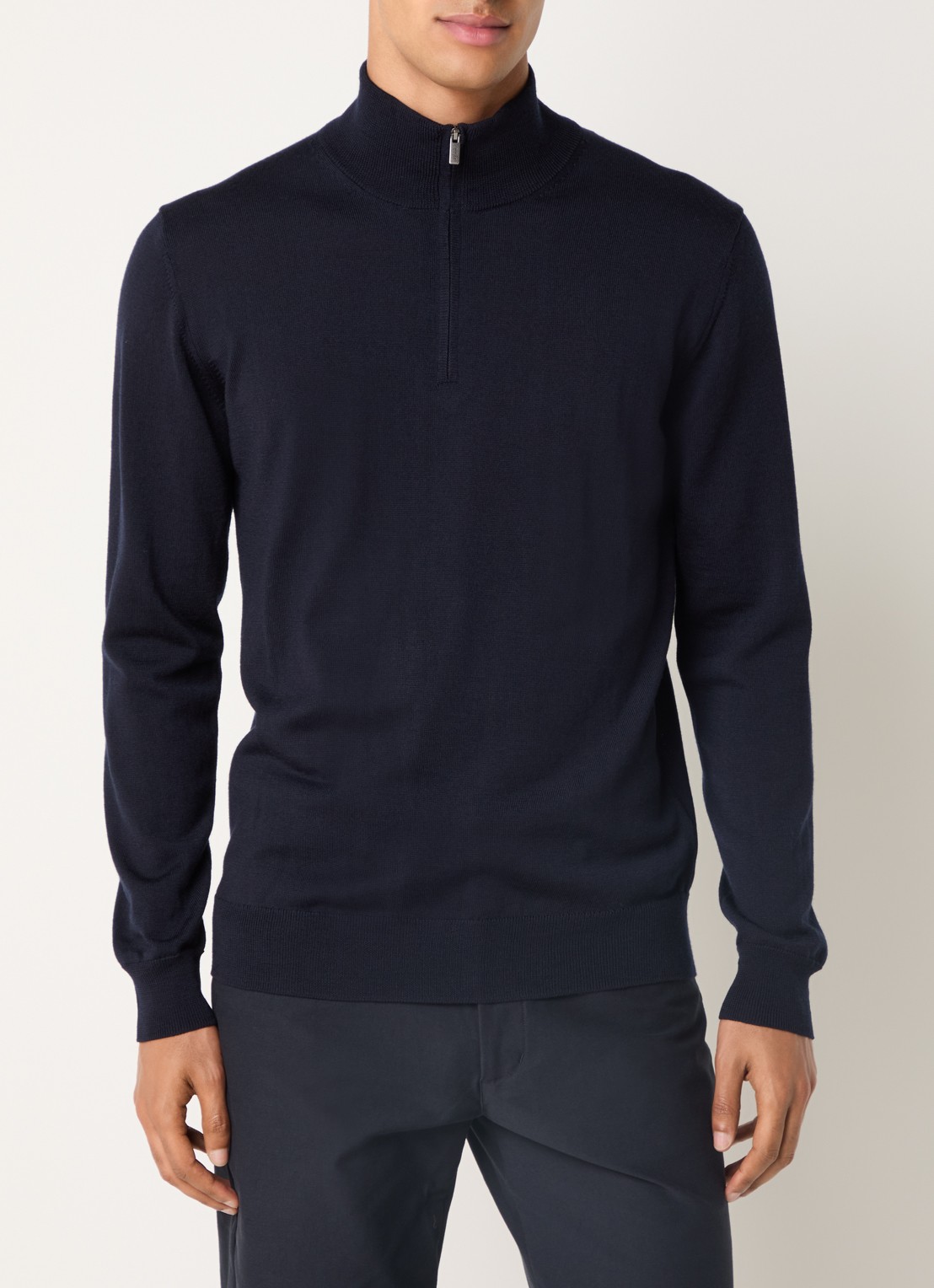 Boggi Milano Fijngebreide pullover met halve rits - detail 3 donkerblauw