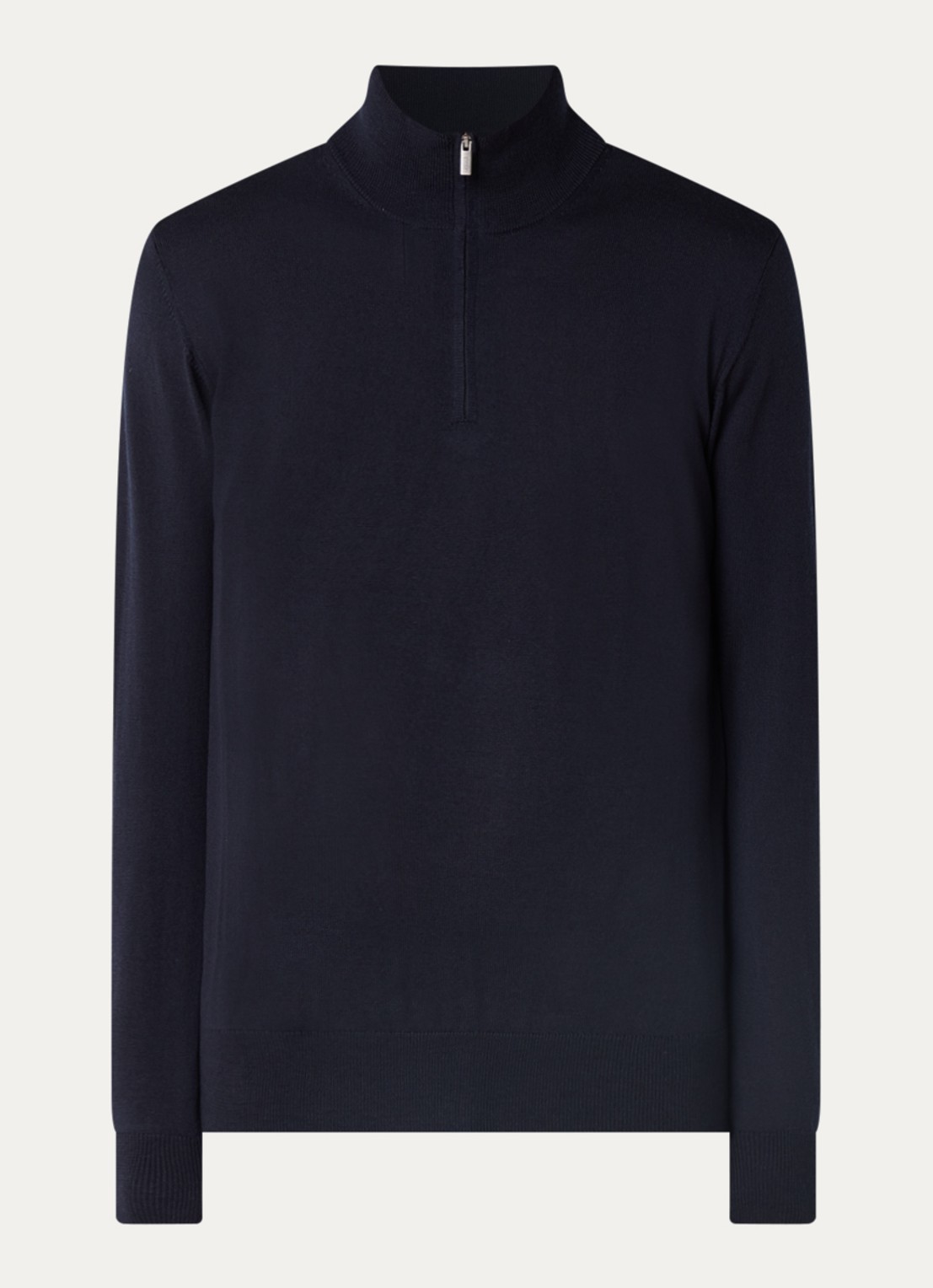Boggi Milano Fijngebreide pullover met halve rits - voorkant donkerblauw
