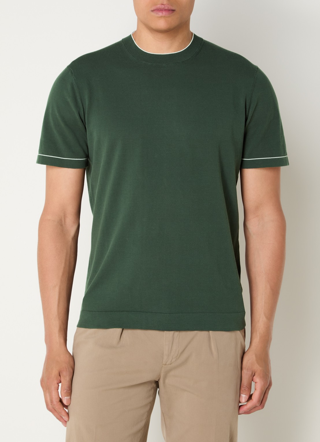Boggi Milano Fijngebreide pullover met ronde hals - detail 4 legergroen