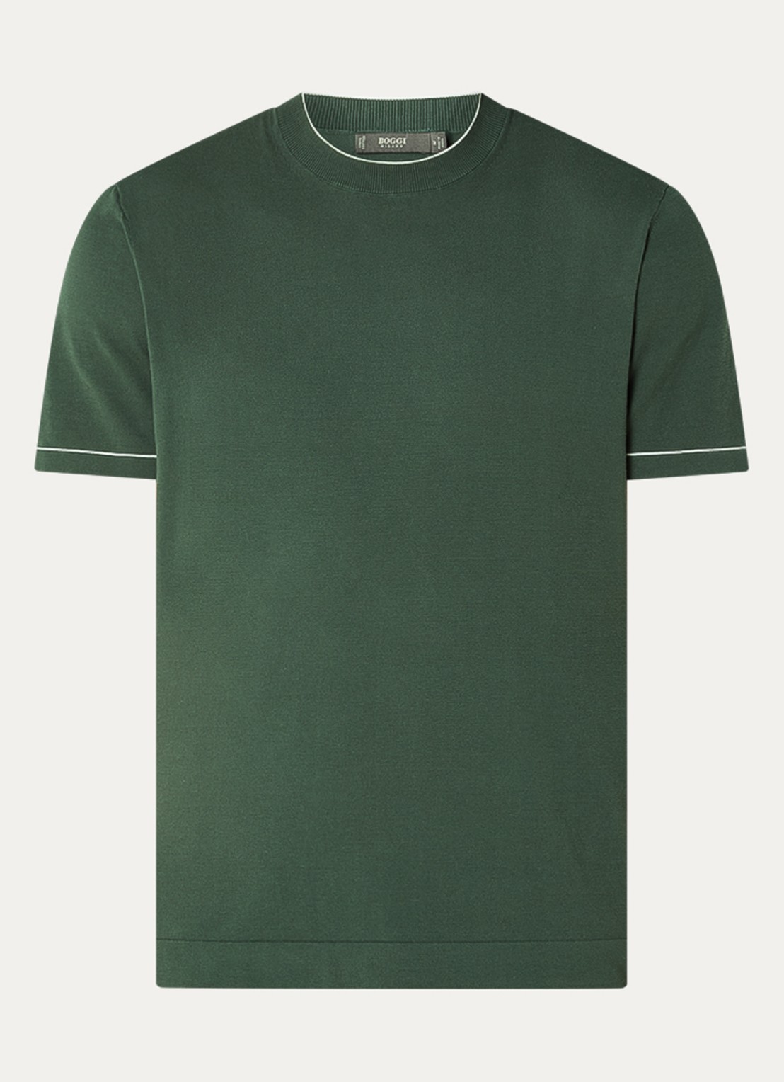 Boggi Milano Fijngebreide pullover met ronde hals - voorkant legergroen