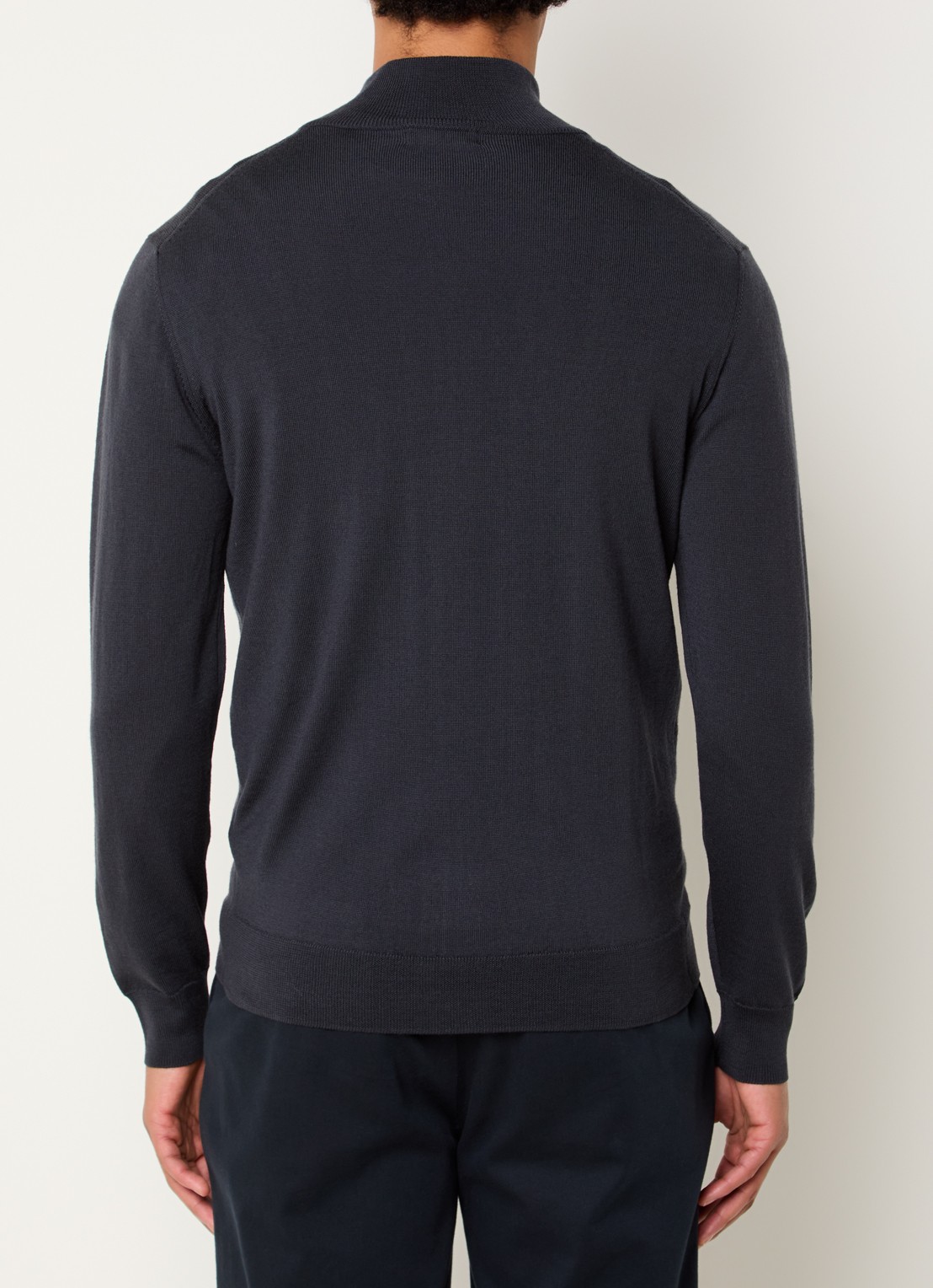 Boggi Milano Fijngebreide pullover van wol met halve rits - achterkant 4 donkergrijs