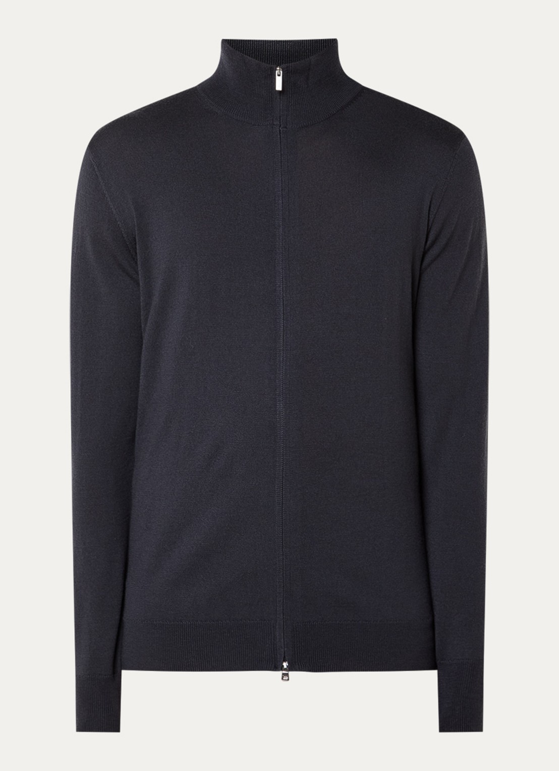 Boggi Milano Fijngebreide pullover van wol met halve rits - voorkant 2 donkergrijs