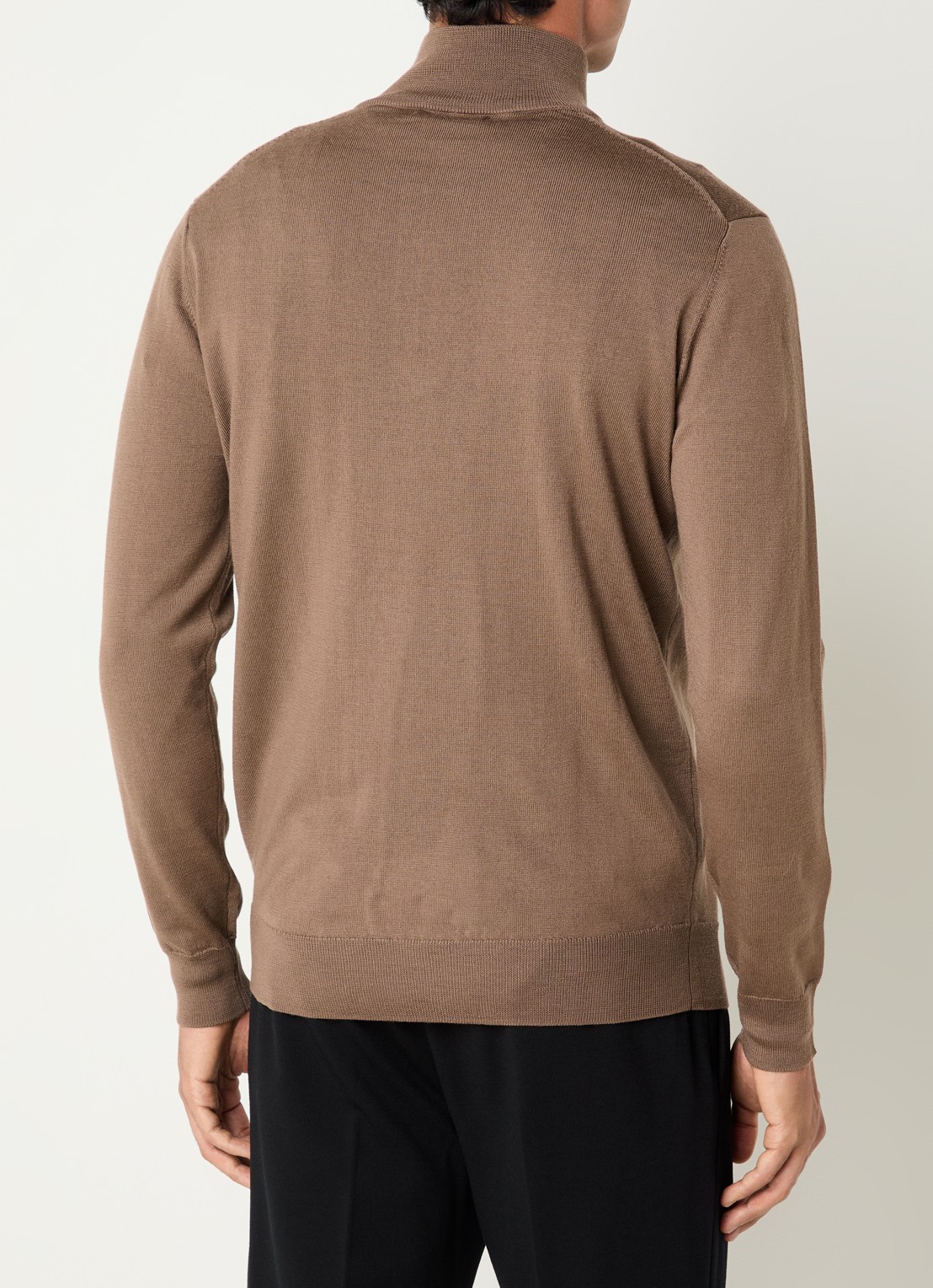 Boggi Milano Fijngebreide pullover van wol met halve rits - achterkant 2 lichtbruin