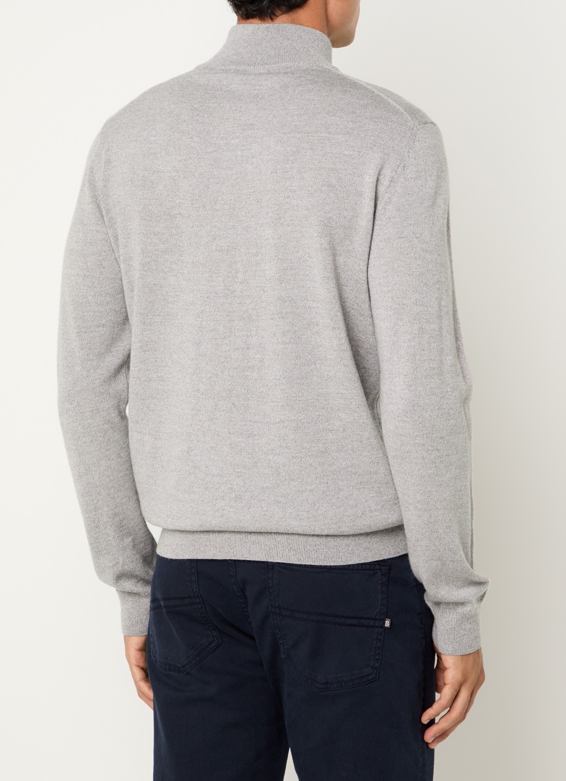 Boggi Milano Fijngebreide pullover van wol met halve rits - achterkant lichtgrijs