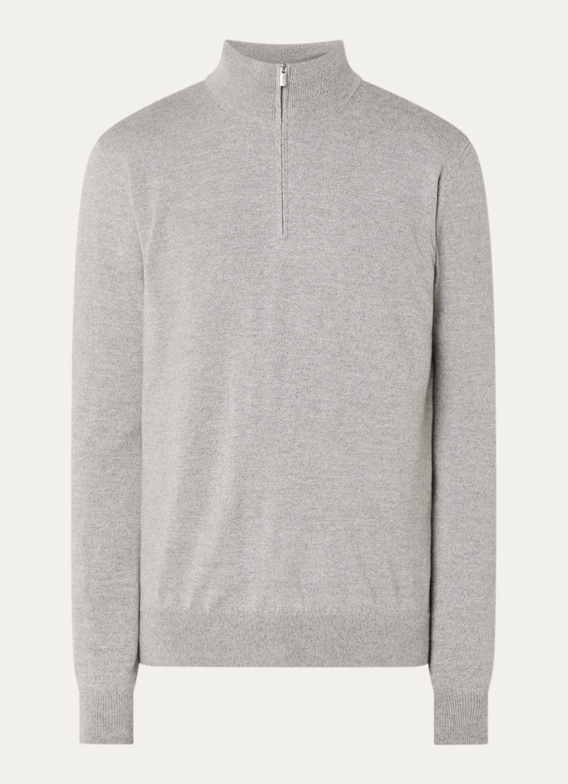 Boggi Milano Fijngebreide pullover van wol met halve rits - voorkant 2 lichtgrijs