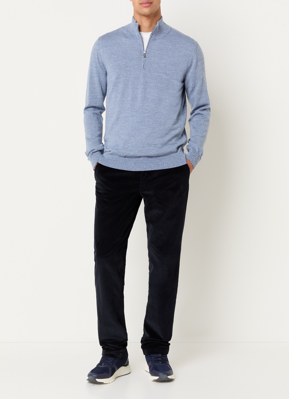 Boggi Milano Fijngebreide pullover van wol met halve rits - voorkant 4 blauw