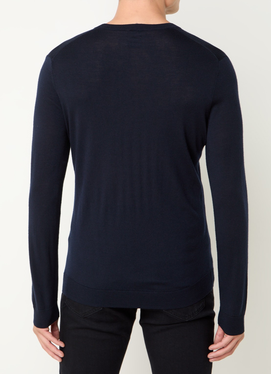 Boggi Milano Fijngebreide pullover van wol met ronde hals - achterkant 3 donkerblauw