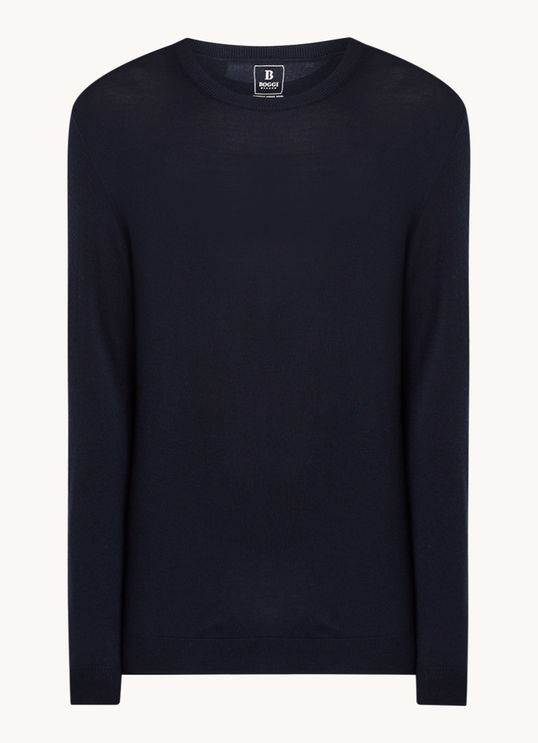 Boggi Milano Fijngebreide pullover van wol met ronde hals - voorkant donkerblauw