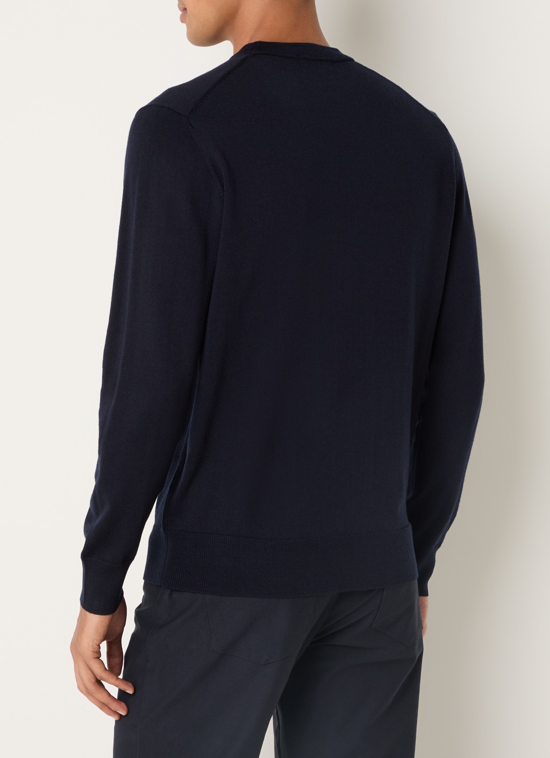 Boggi Milano Fijngebreide pullover van wol met ronde hals - achterkant 3 donkerblauw