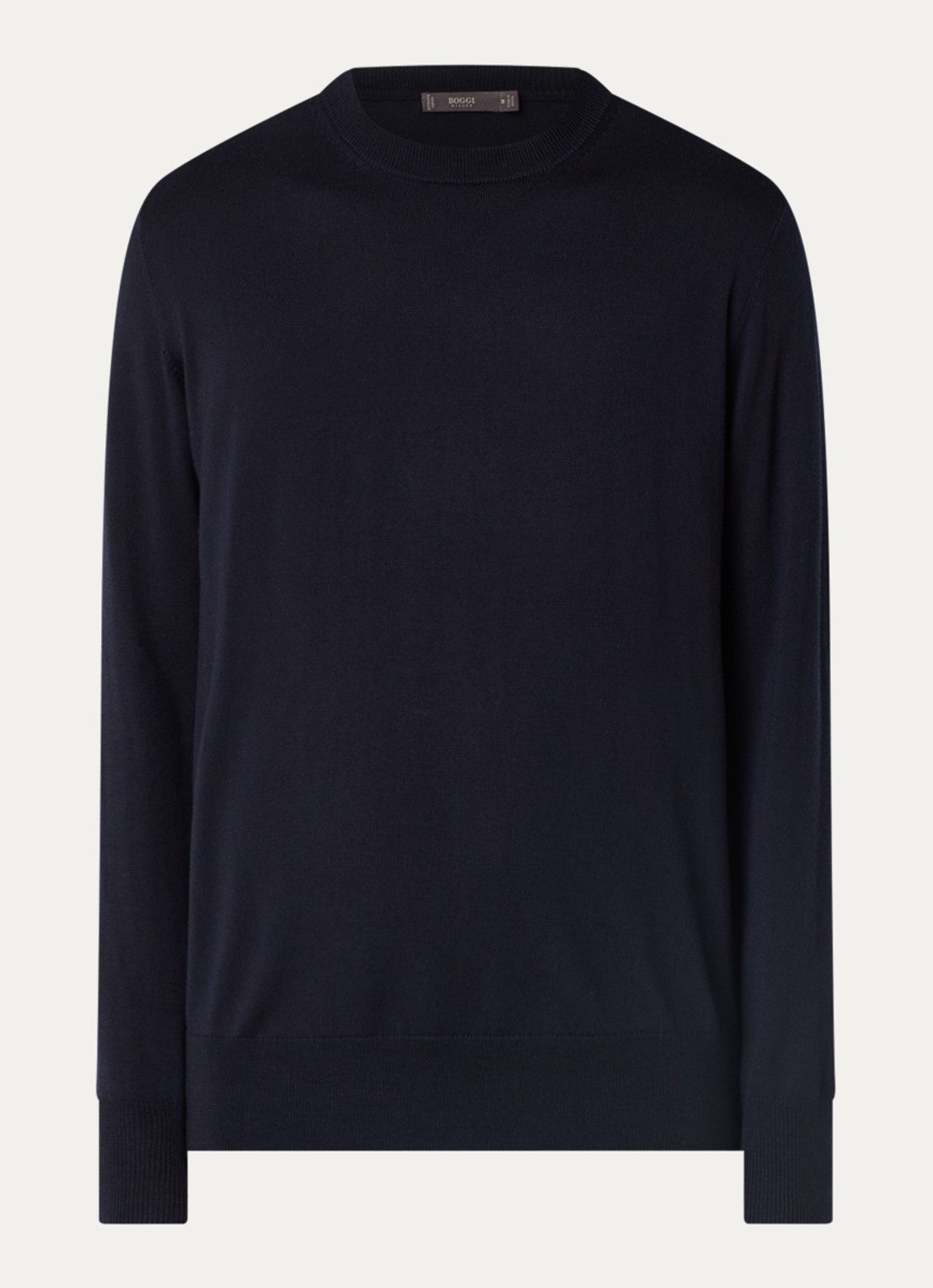 Boggi Milano Fijngebreide pullover van wol met ronde hals - voorkant donkerblauw