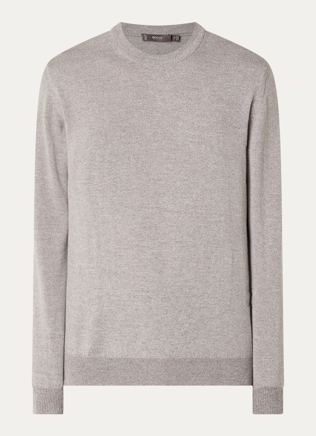 Boggi Milano Fijngebreide pullover van wol met ronde hals - voorkant lichtgrijs
