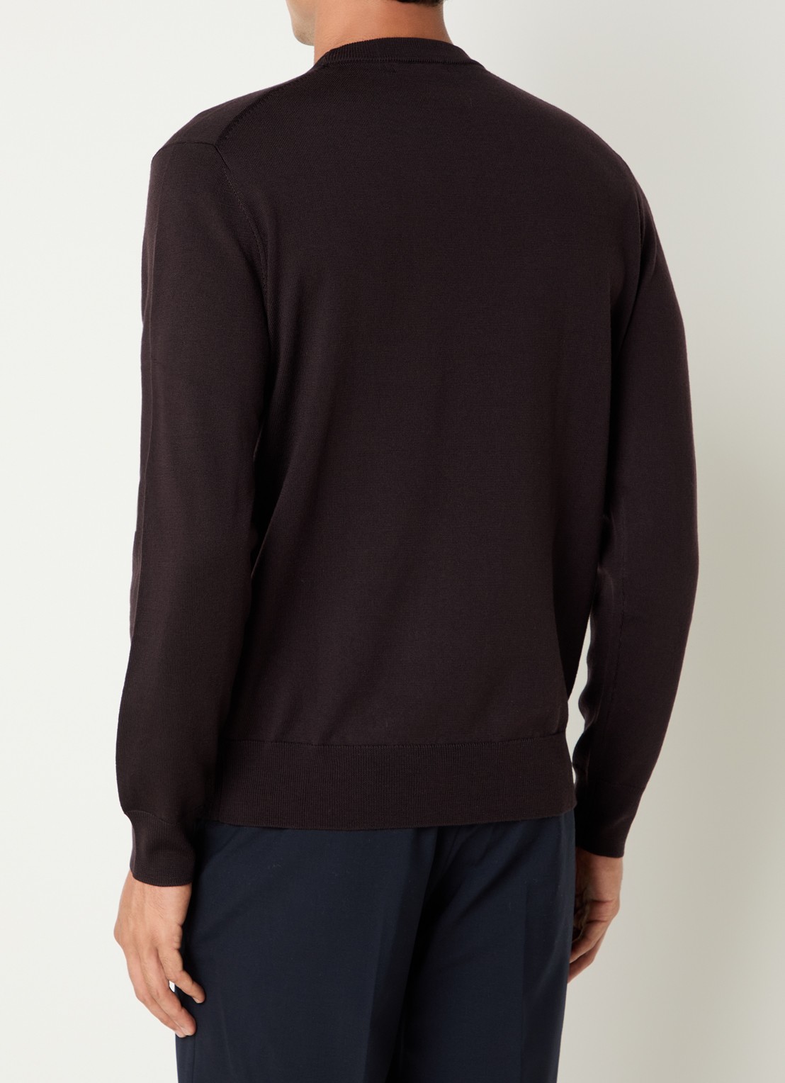 Boggi Milano Fijngebreide pullover van wol - achterkant 4 donkerbruin