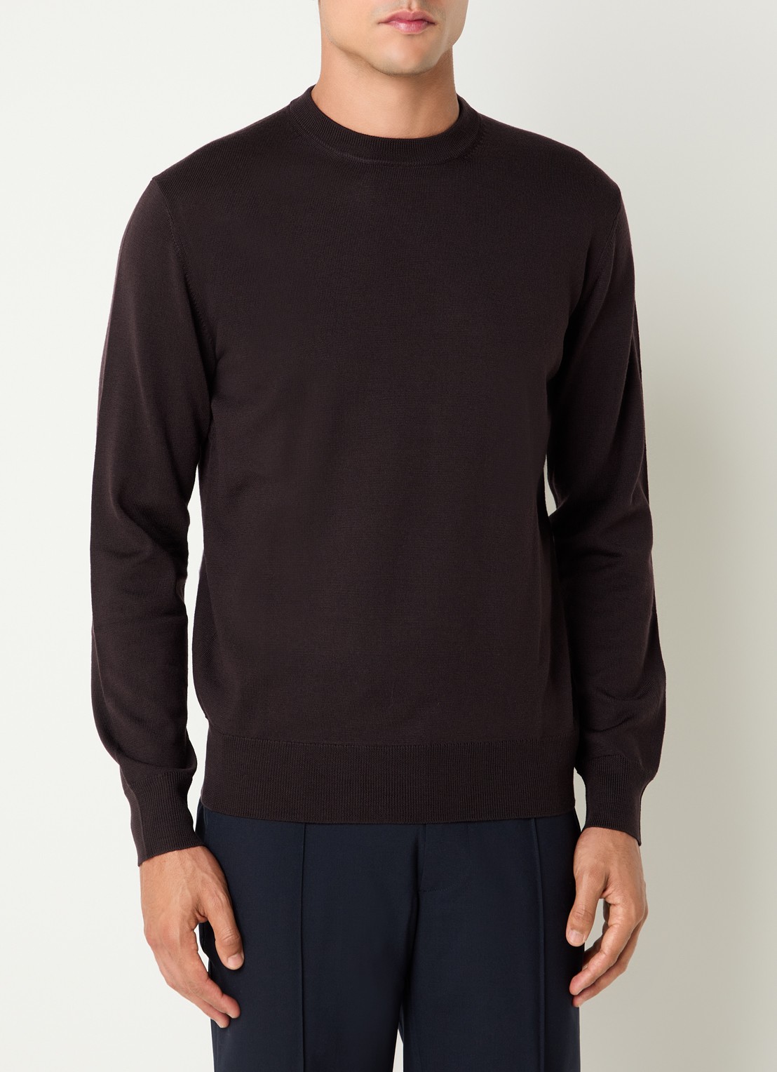 Boggi Milano Fijngebreide pullover van wol - detail 3 donkerbruin