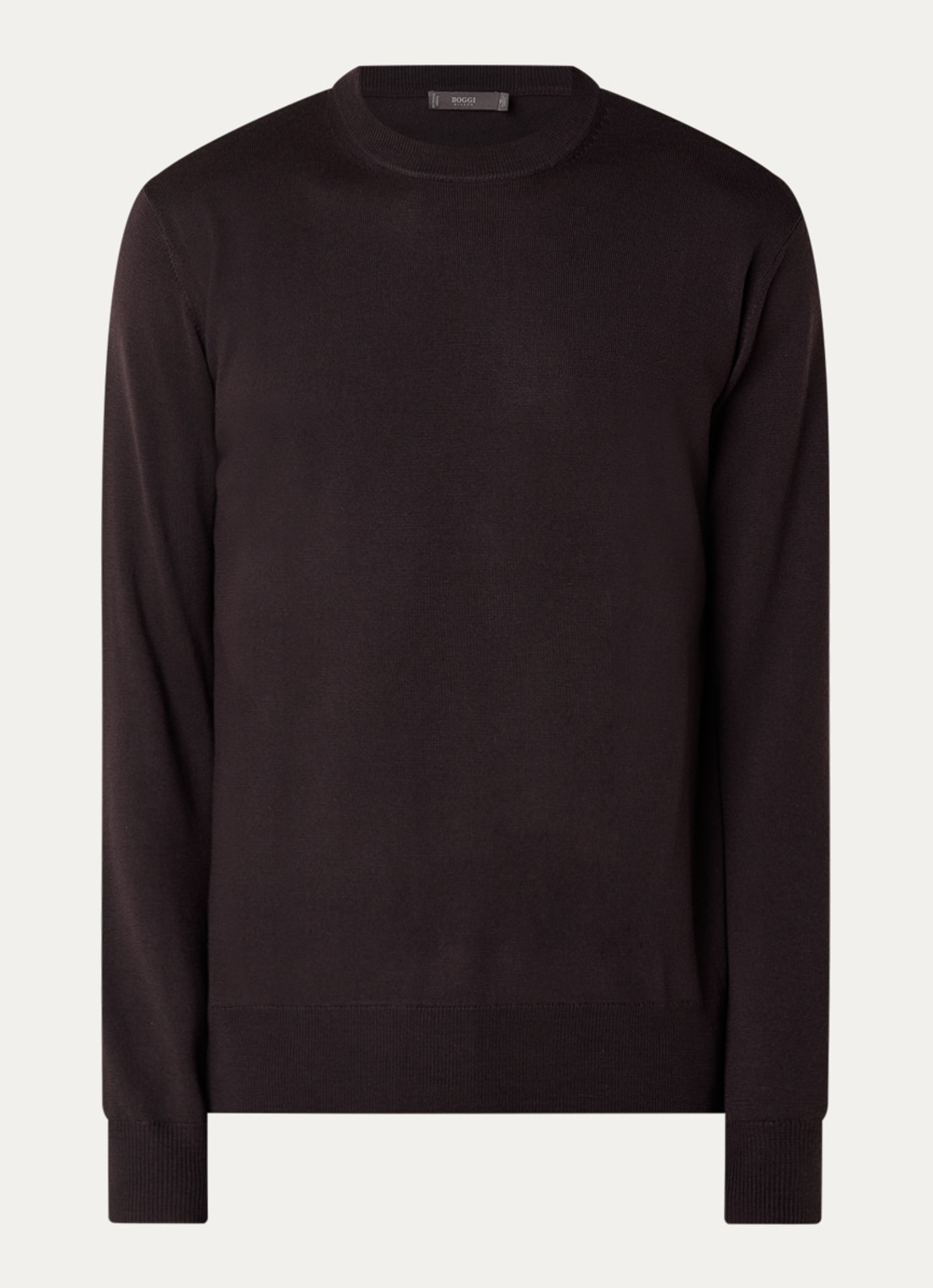 Boggi Milano Fijngebreide pullover van wol - voorkant donkerbruin