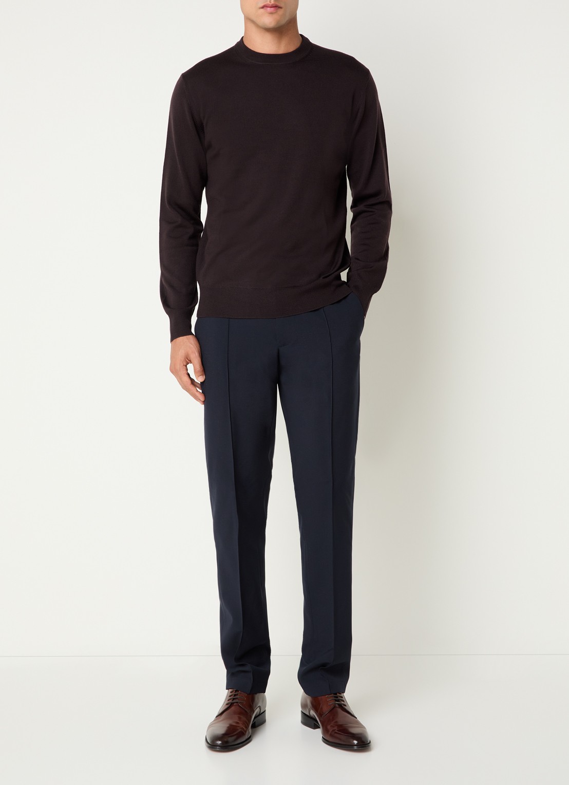 Boggi Milano Fijngebreide pullover van wol - voorkant 2 donkerbruin