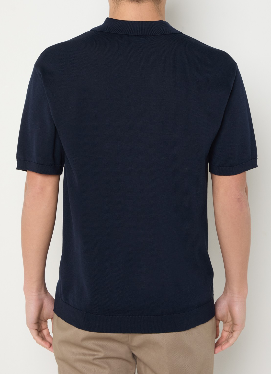 Boggi Milano Fijngebreide regular fit polo in zijdeblend - achterkant donkerblauw