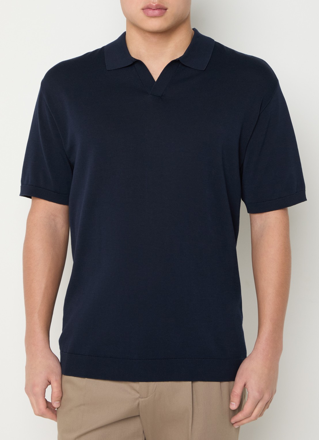 Boggi Milano Fijngebreide regular fit polo in zijdeblend - detail 4 donkerblauw