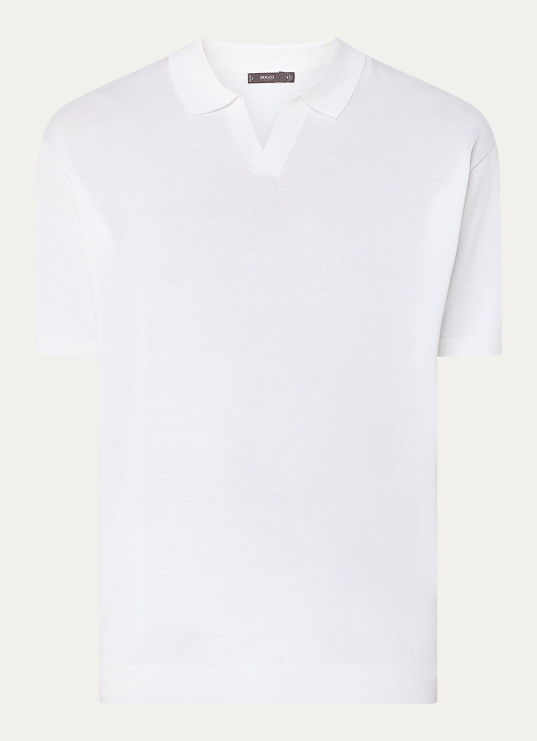 Boggi Milano Fijngebreide regular fit polo in zijdeblend - voorkant 2 wit