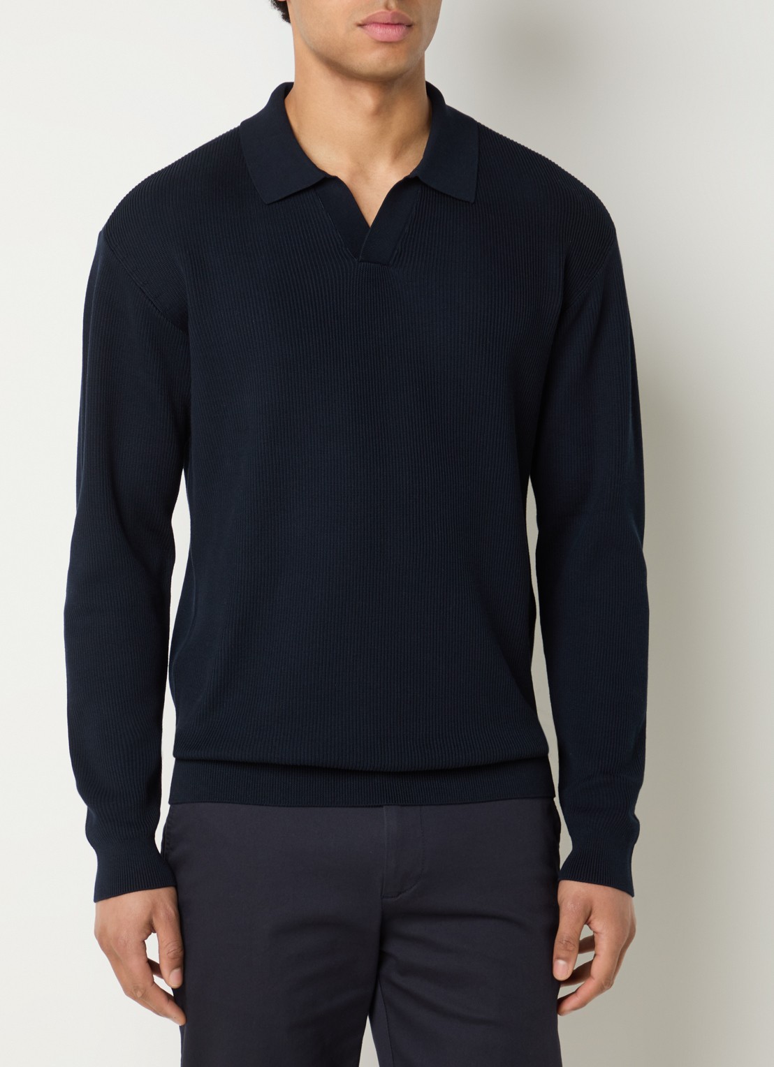 Boggi Milano Fijngebreide trui in zijdeblend met polokraag - detail 3 donkerblauw