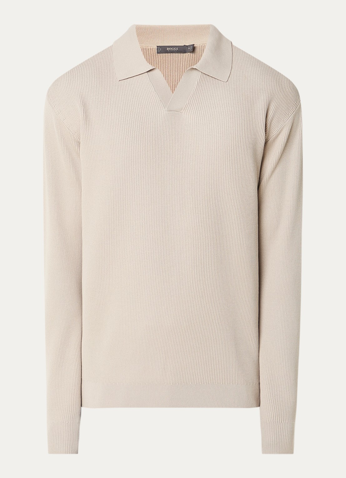 Boggi Milano Fijngebreide trui in zijdeblend met polokraag - voorkant beige