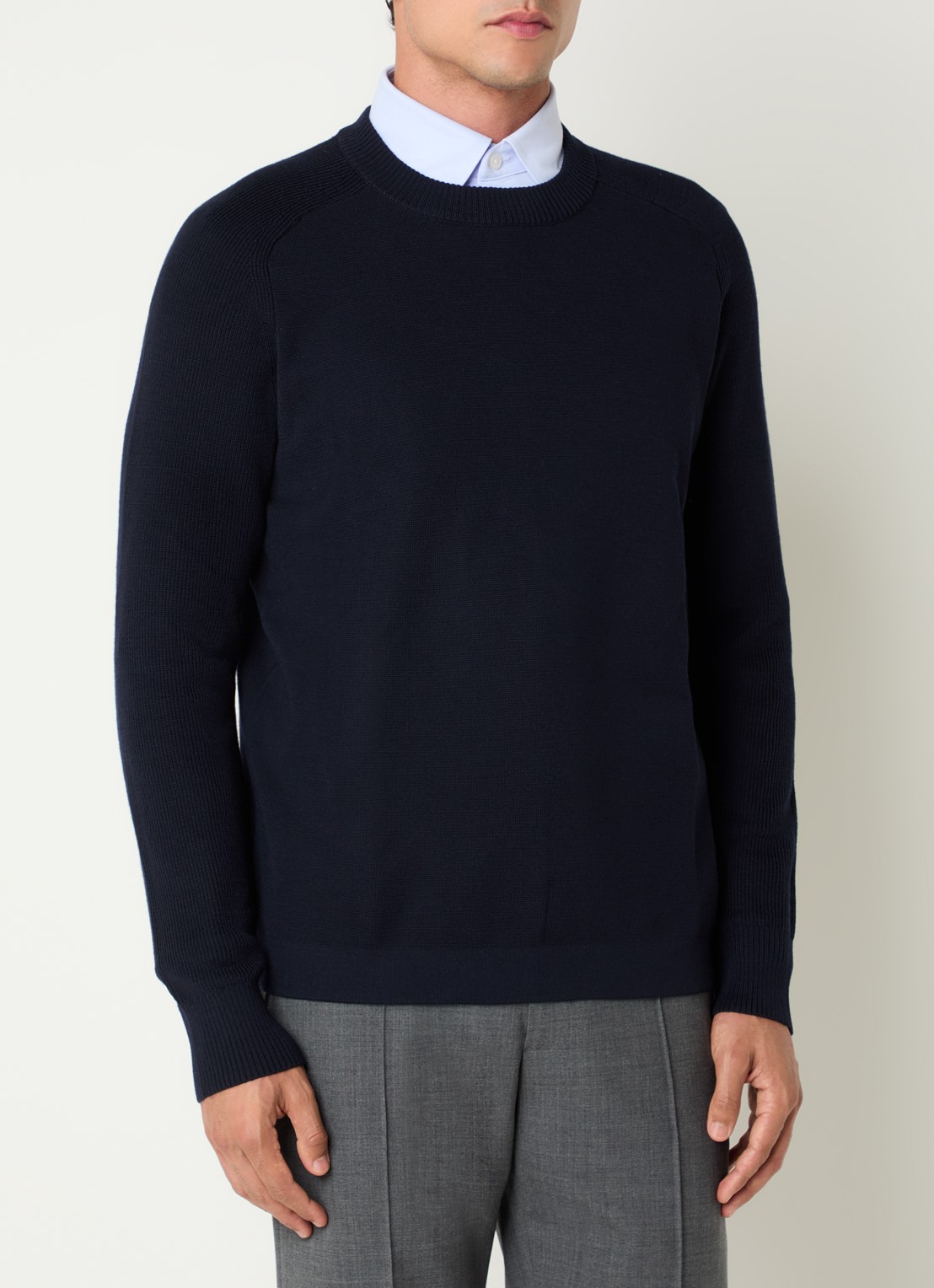 Boggi Milano Fijngebreide trui met stretch - detail 3 donkerblauw