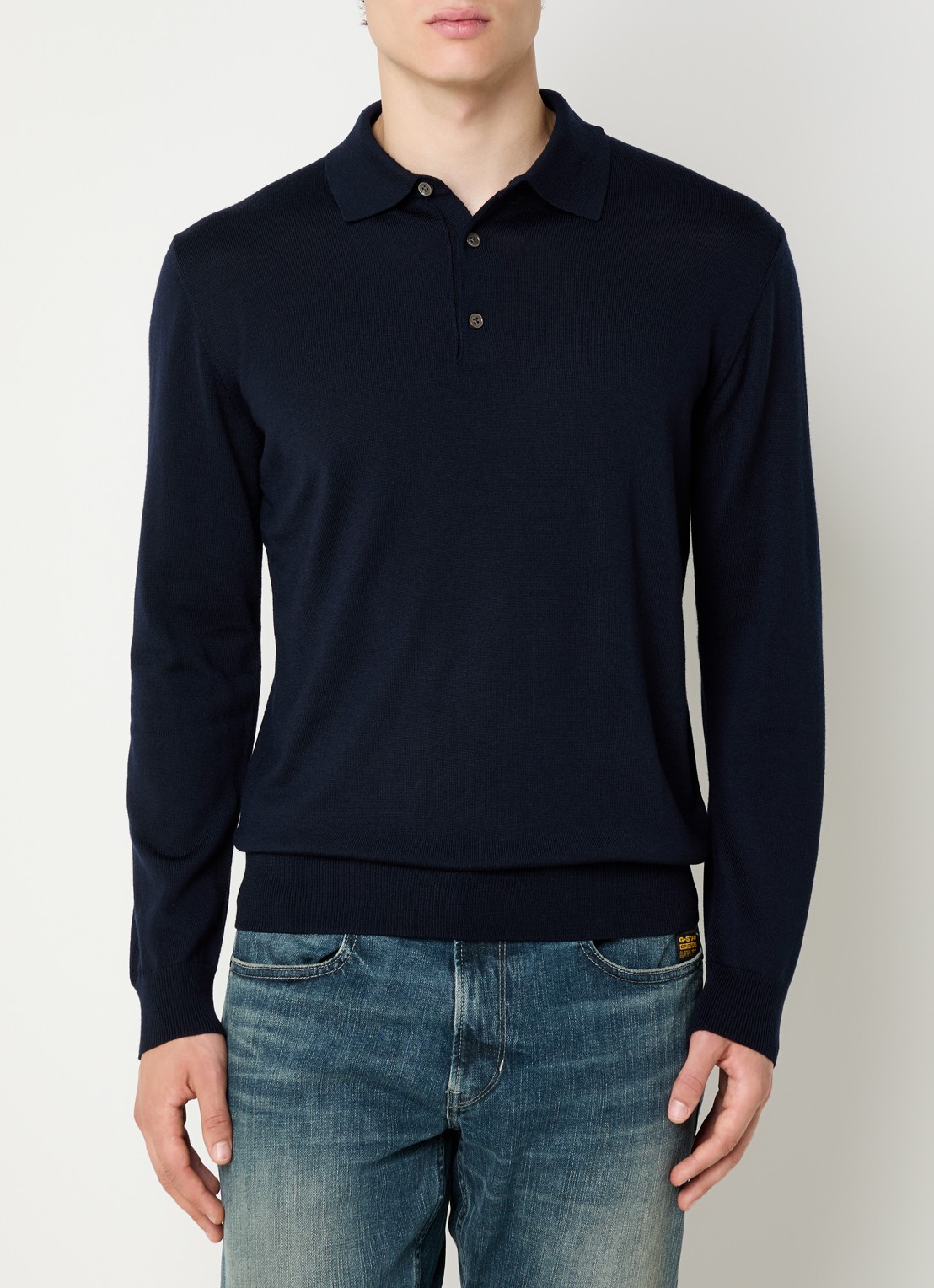 Boggi Milano FIjngebreide trui van wol met polokraag - detail donkerblauw