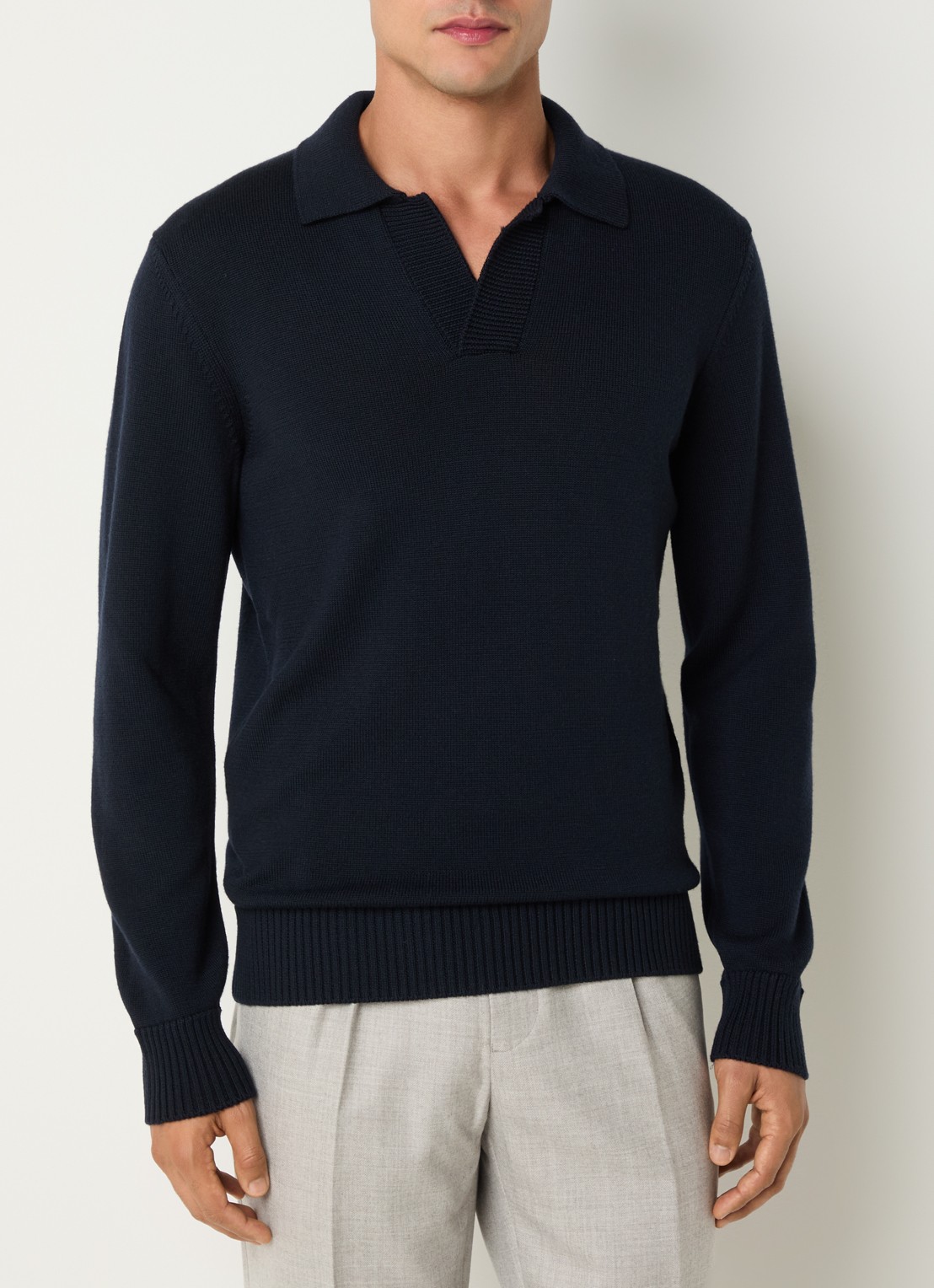 Boggi Milano Fijngebreide trui van wol - detail donkerblauw