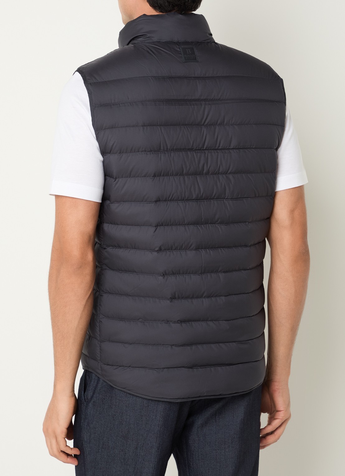 Boggi Milano Gewatteerde bodywarmer met donsvulling en ritszakken - achterkant donkerblauw
