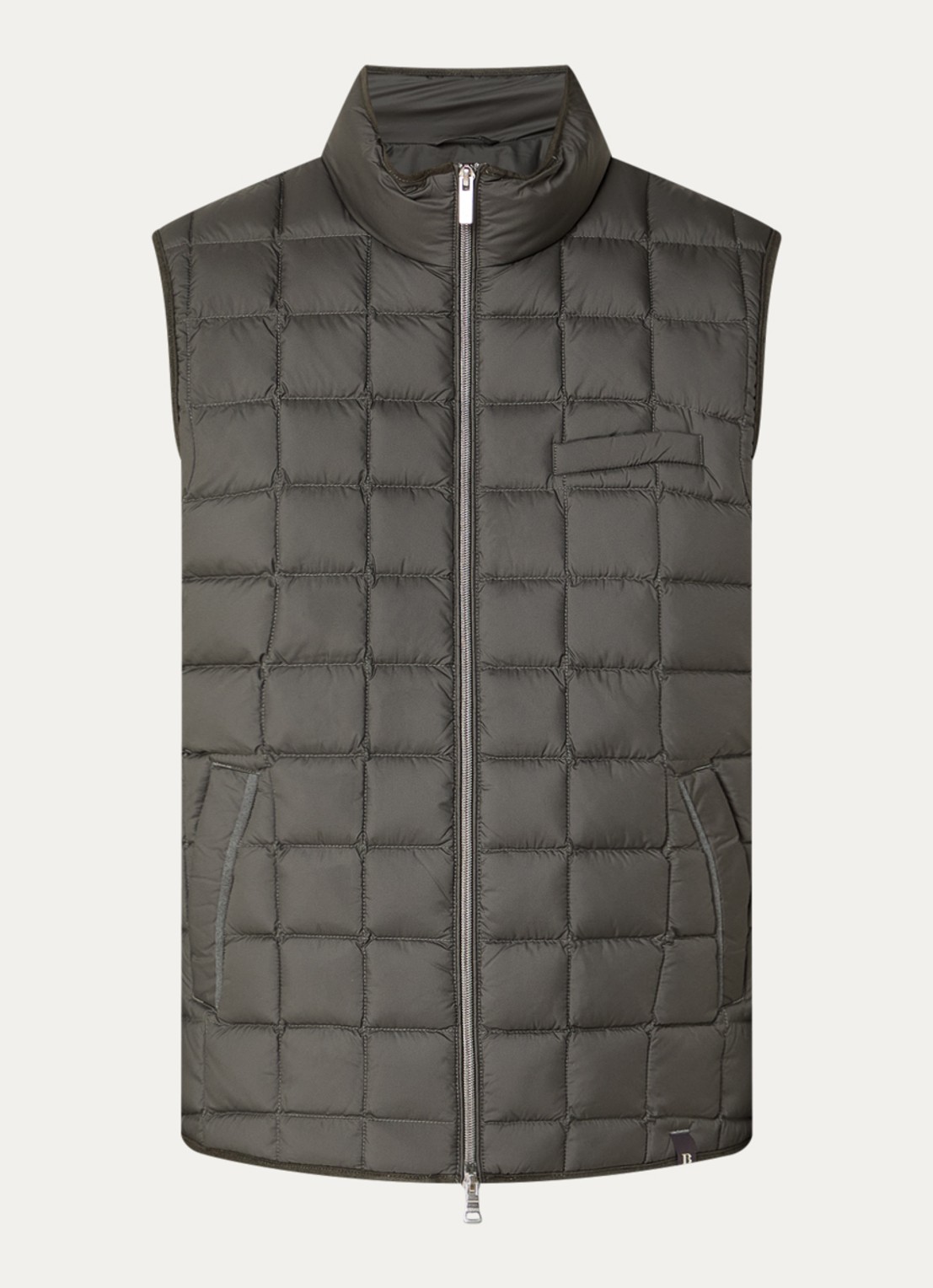 Boggi Milano Gewatteerde bodywarmer met donsvulling en waterafstotende coating - voorkant 2 legergroen