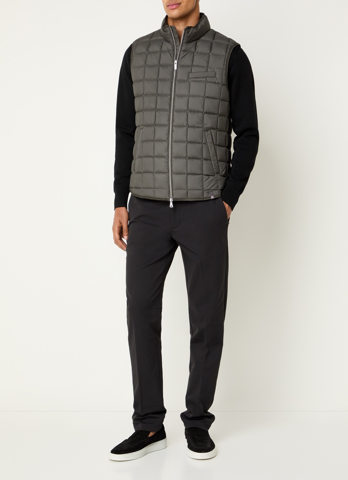 Boggi Milano Gewatteerde bodywarmer met donsvulling en waterafstotende coating - voorkant 3 legergroen