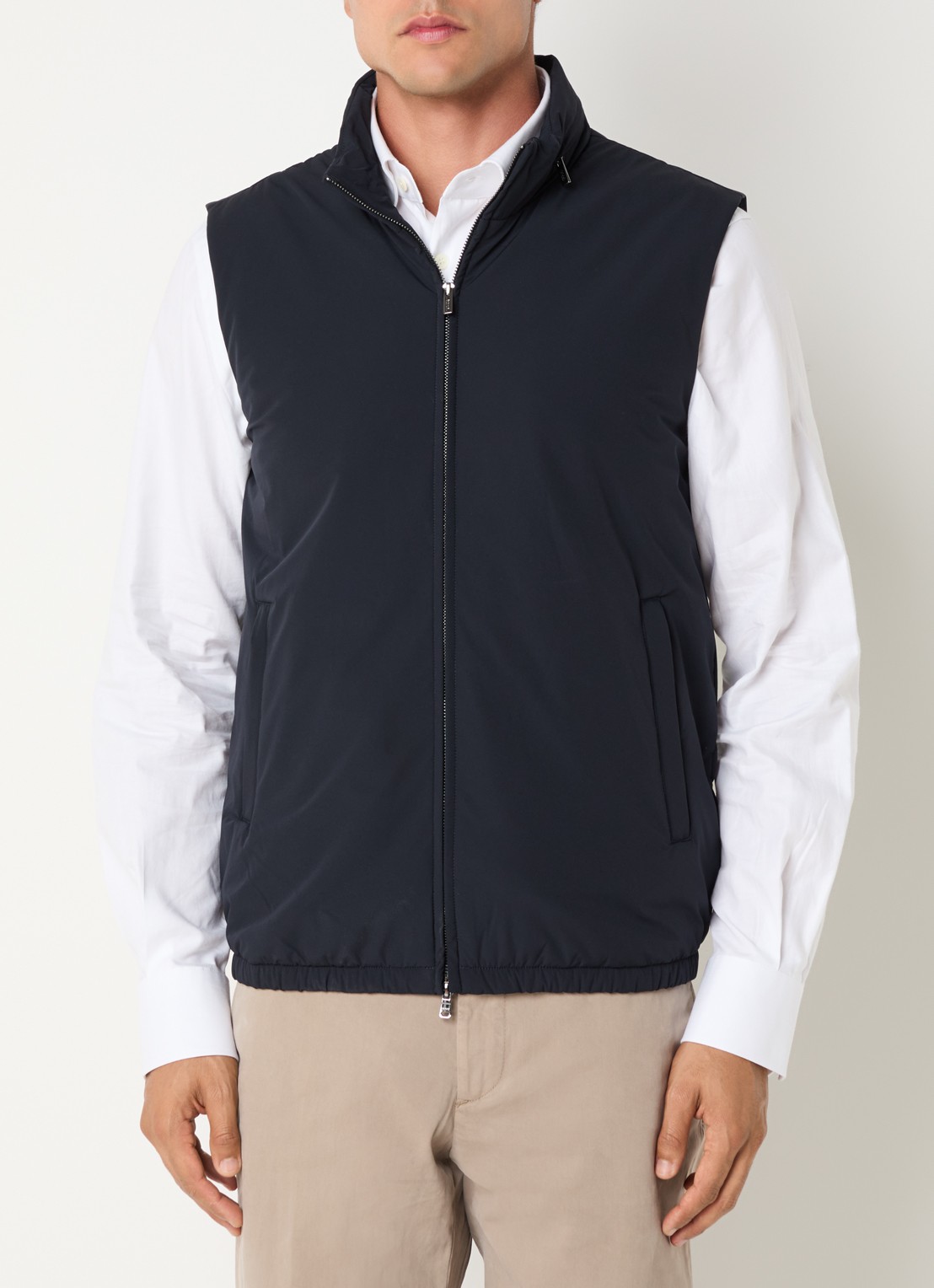 Boggi Milano Gewatteerde bodywarmer van wol met ritszakken - detail donkerblauw