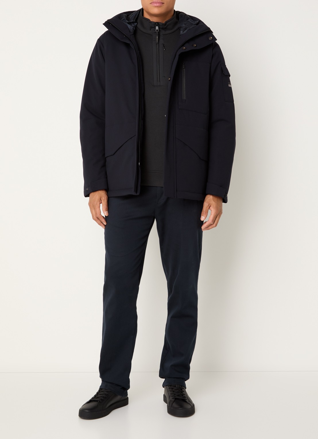 Boggi Milano Gewatteerde parka met capuchon - voorkant 4 donkerblauw