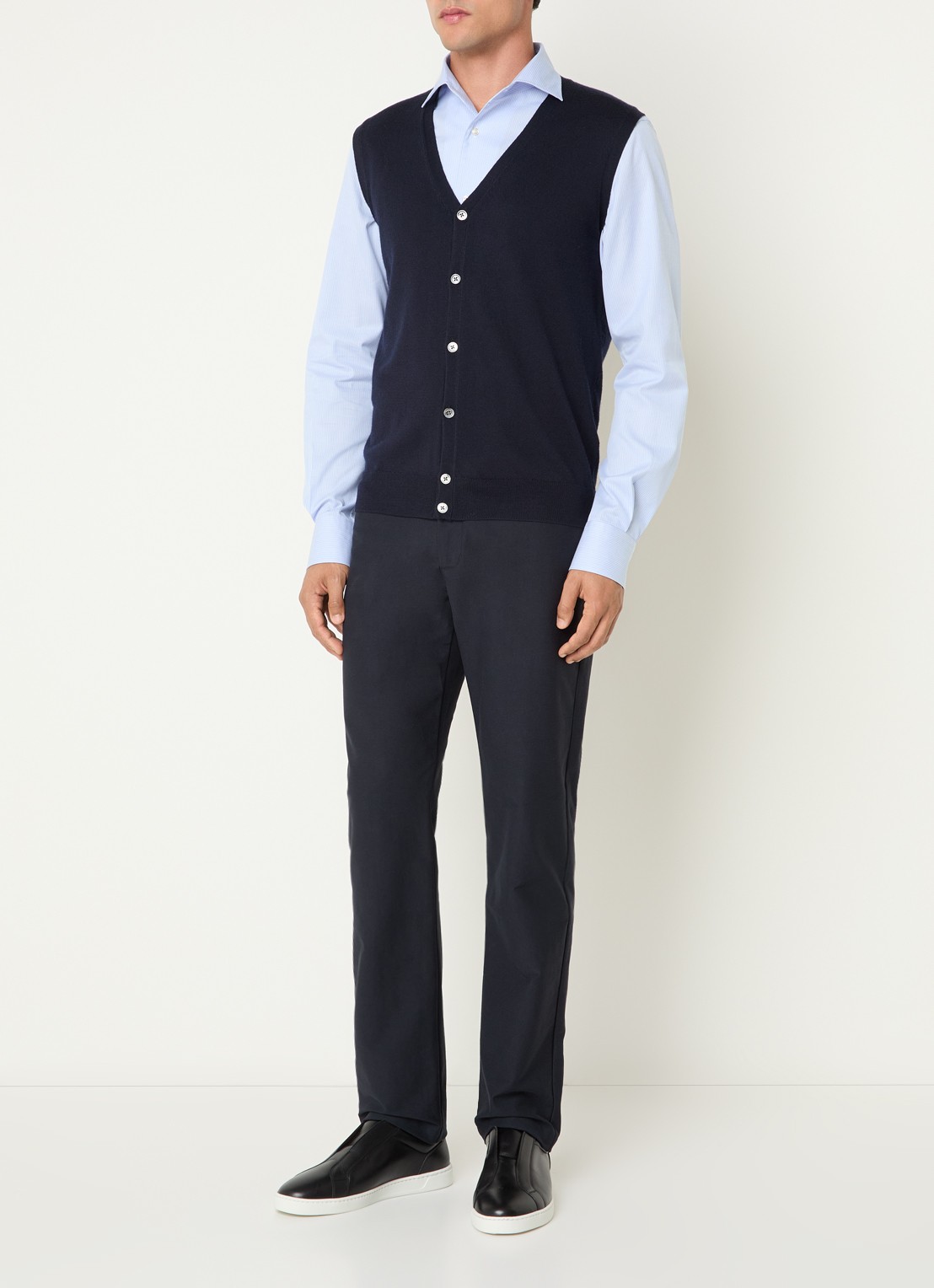 Boggi Milano Gilet van wol met V-hals - voorkant 2 donkerblauw