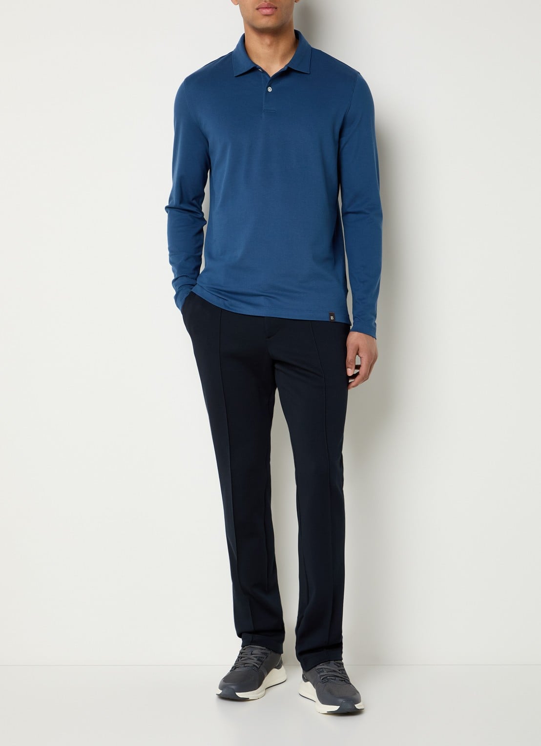 Boggi Milano High waist slim fit pantalon met steekzakken - voorkant 5 donkerblauw