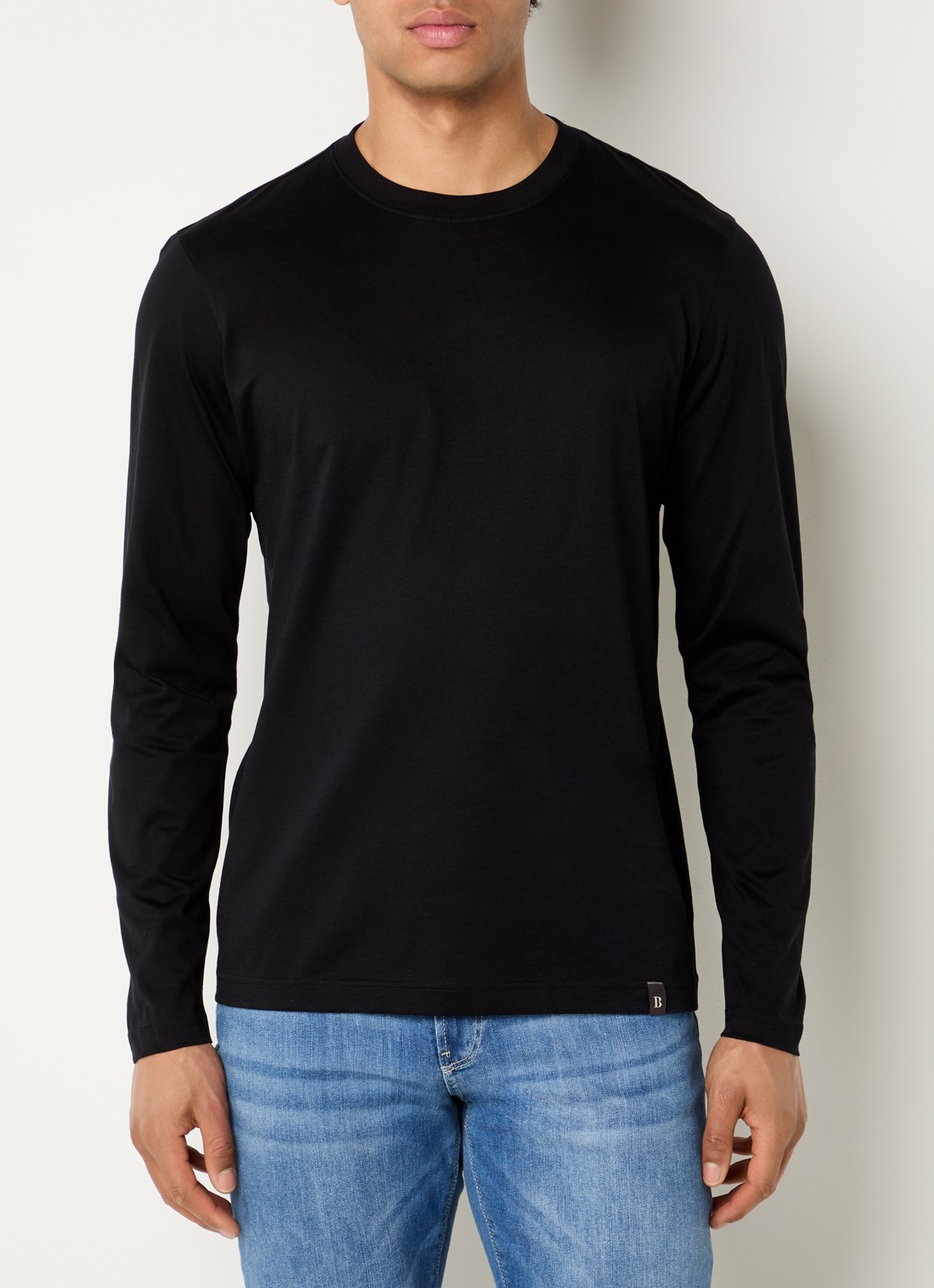 Boggi Milano Longsleeve met ronde hals - detail 4 zwart