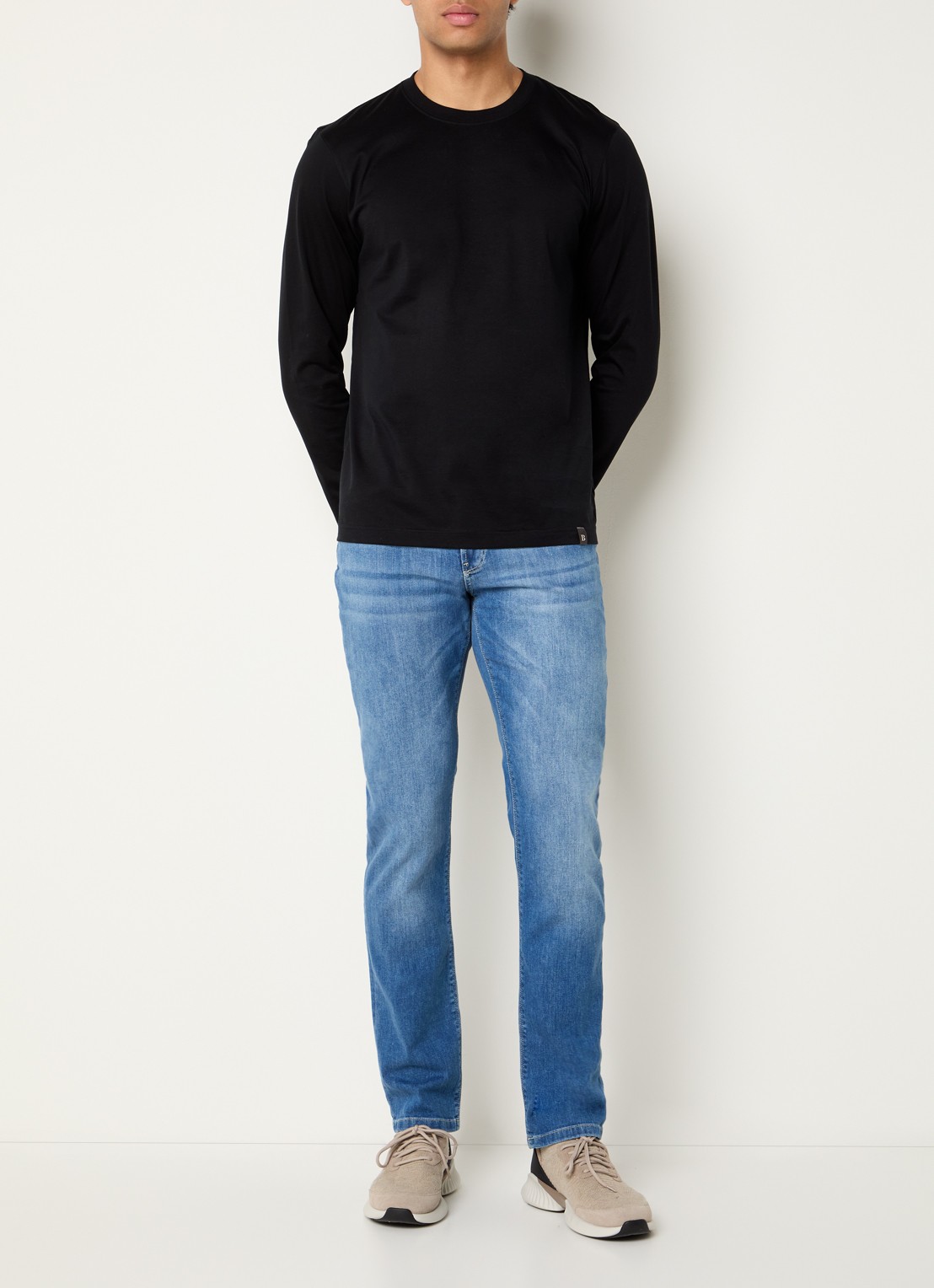 Boggi Milano Longsleeve met ronde hals - voorkant 3 zwart