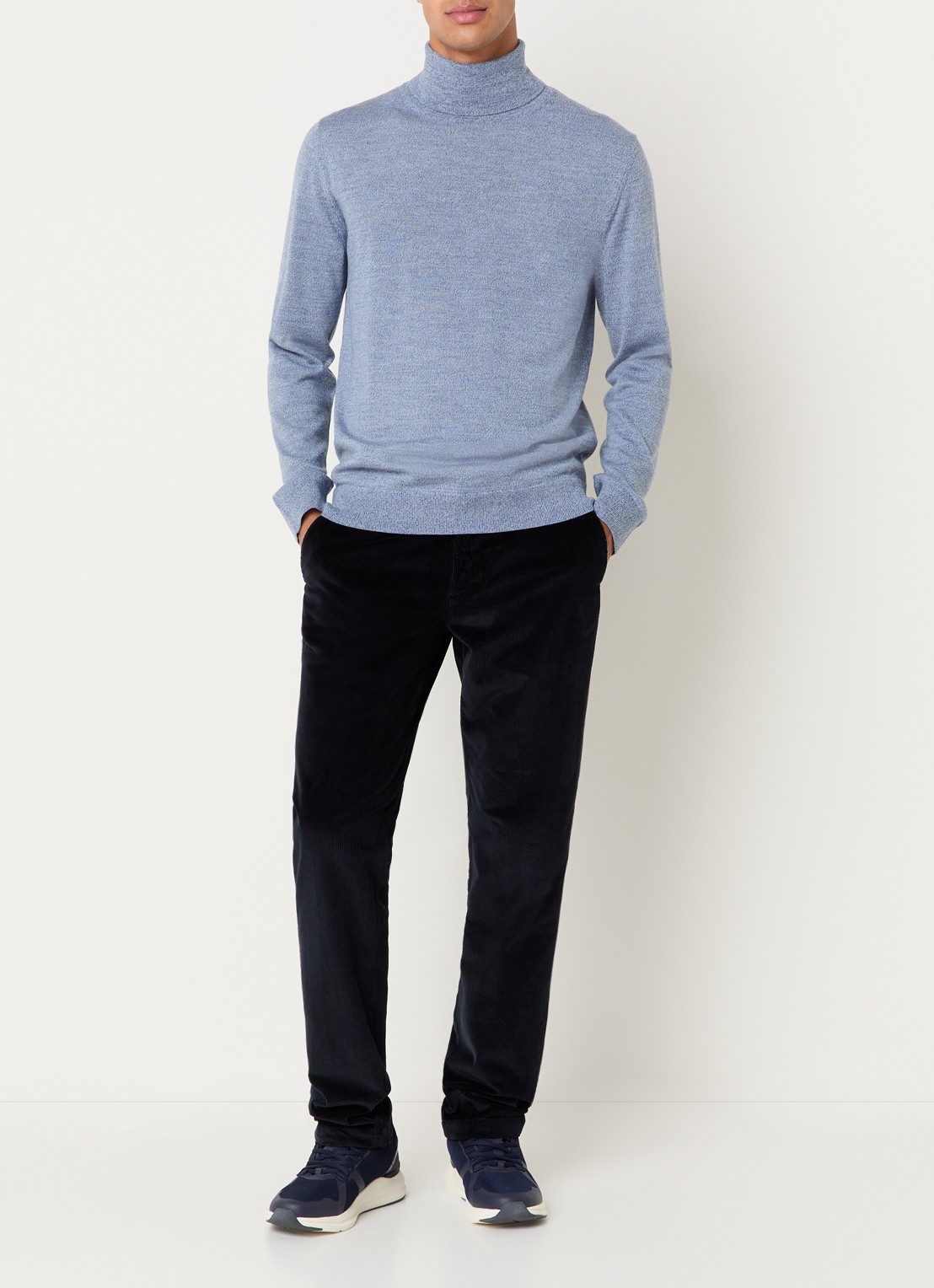 Boggi Milano Loose fit broek van corduroy met paspelzakken - voorkant 2 donkerblauw