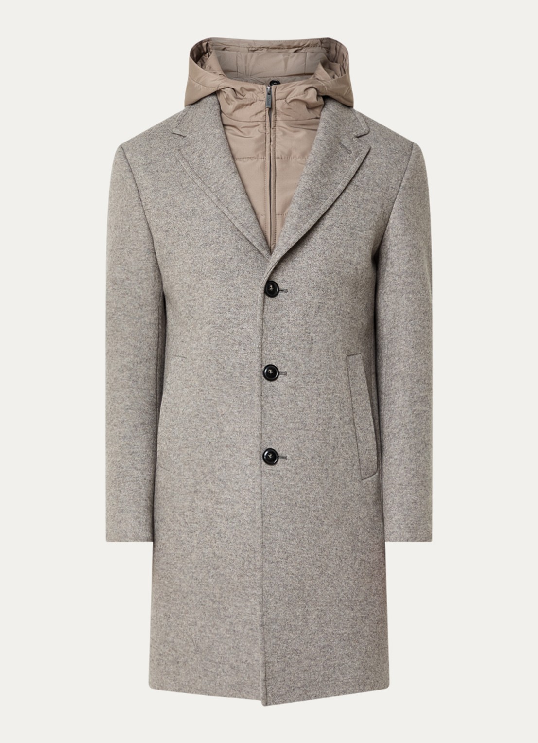 Boggi Milano Mantel in wolblend met uitneembare voering - voorkant 3 taupe