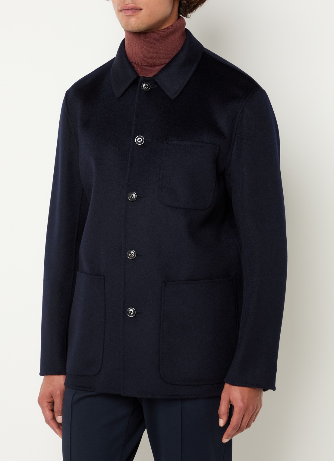 Boggi Milano Mantel van wol met opgestikte zakken - detail donkerblauw