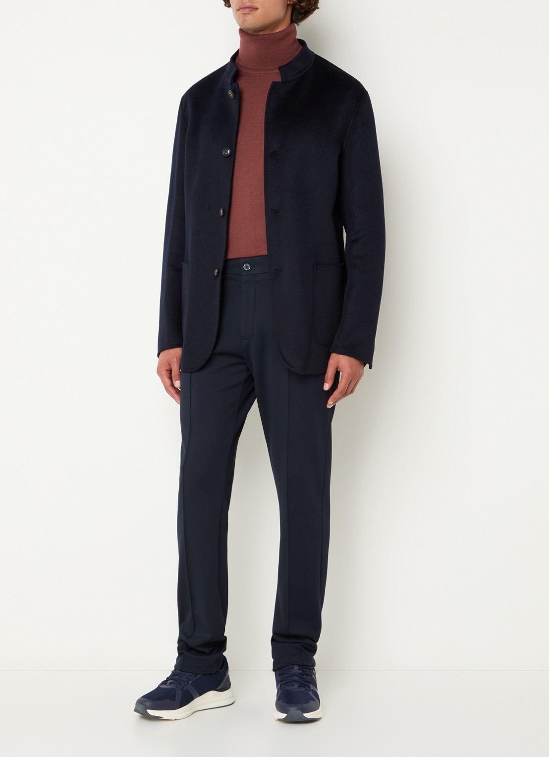 Boggi Milano Mantel van wol met opstaande kraag - voorkant 3 donkerblauw