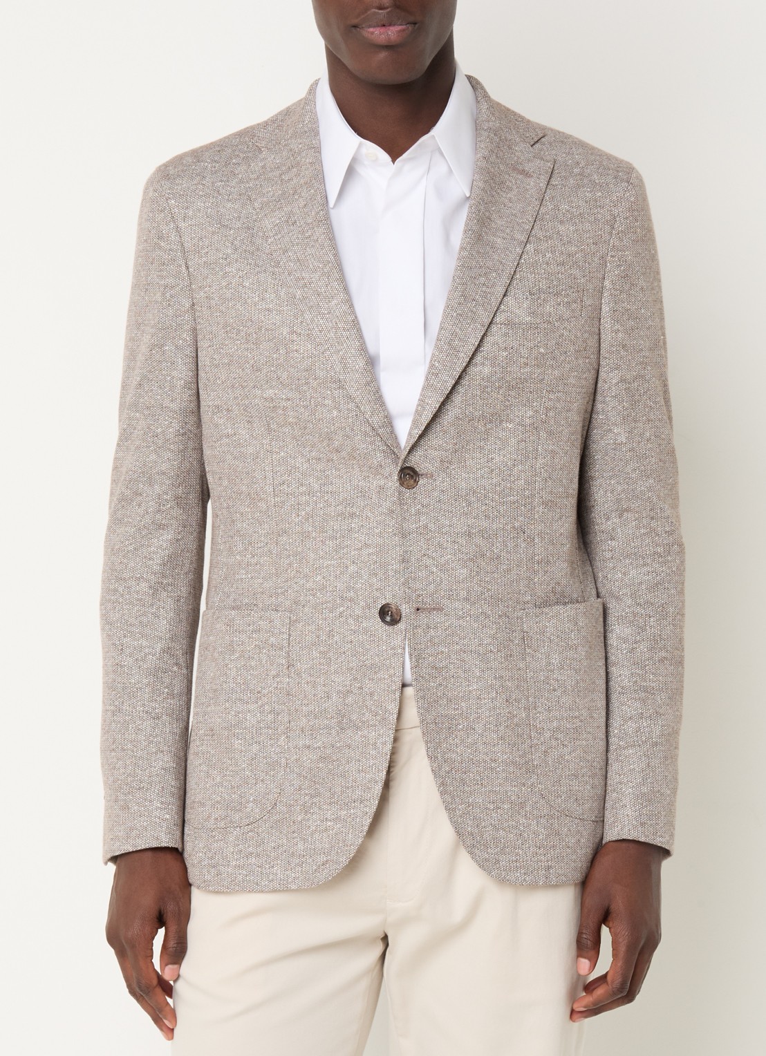 Boggi Milano Melange regular fit colbert in linnenblend met opgestikte zakken - detail 2 donkerbeige