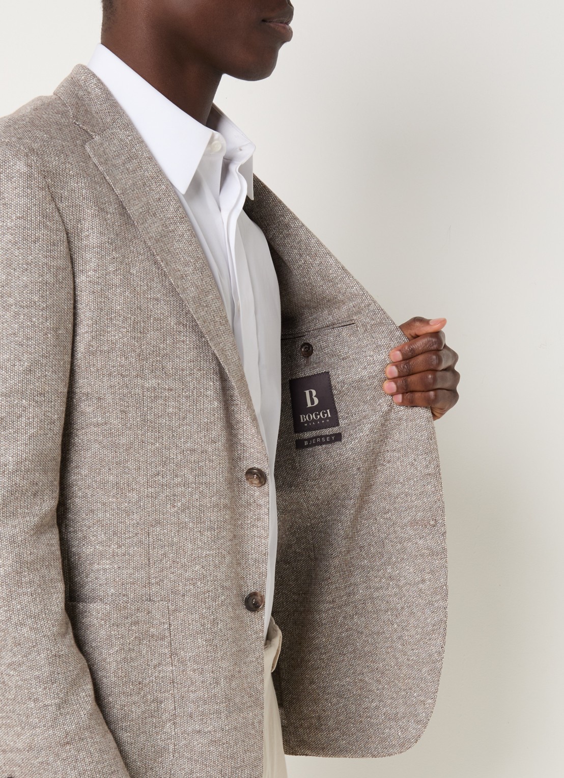 Boggi Milano Melange regular fit colbert in linnenblend met opgestikte zakken - detail 3 donkerbeige
