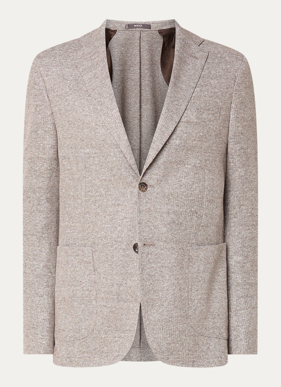 Boggi Milano Melange regular fit colbert in linnenblend met opgestikte zakken - voorkant 6 donkerbeige