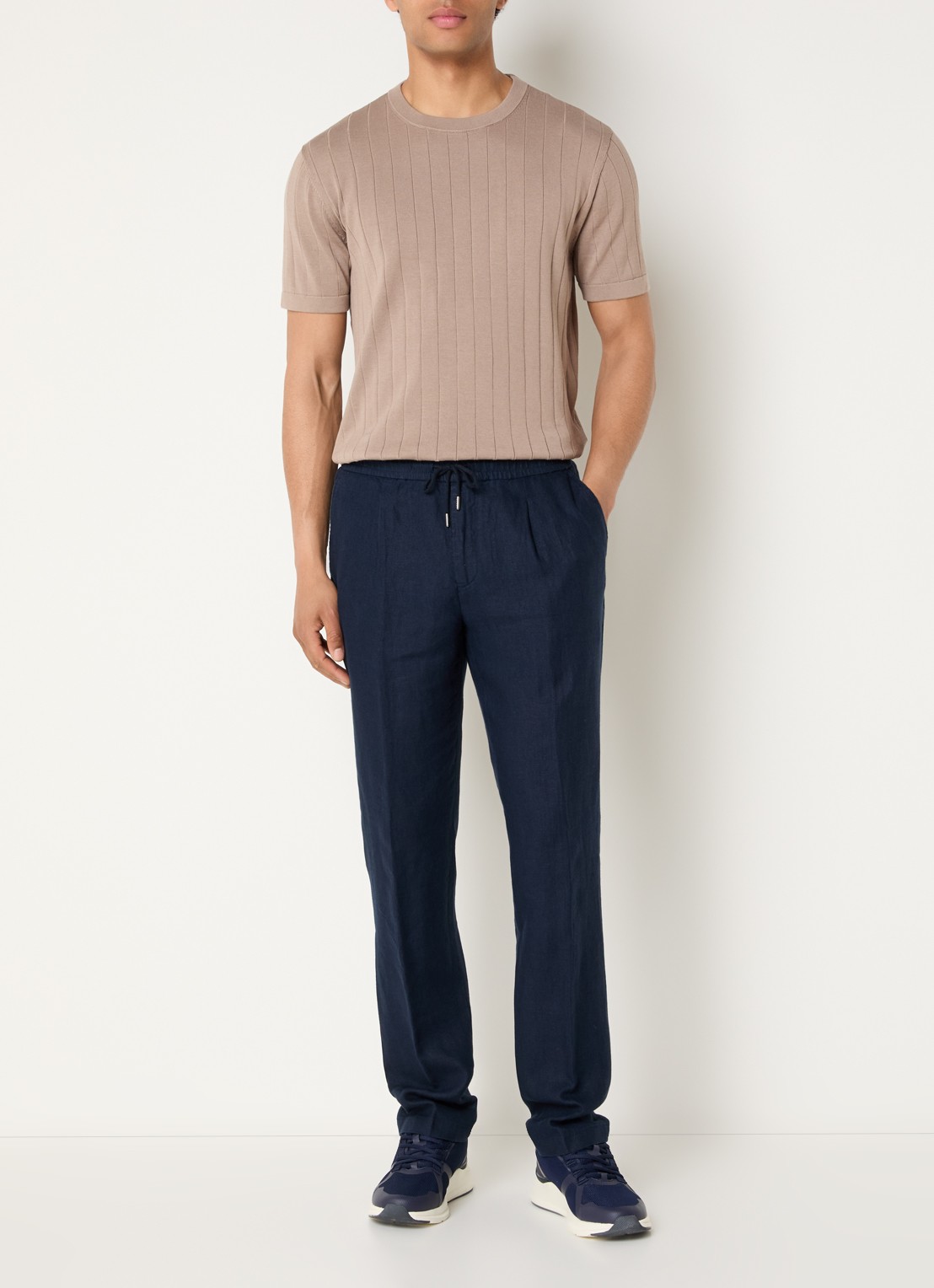 Boggi Milano Pantalon van linnen met steekzakken - voorkant 3 donkerblauw