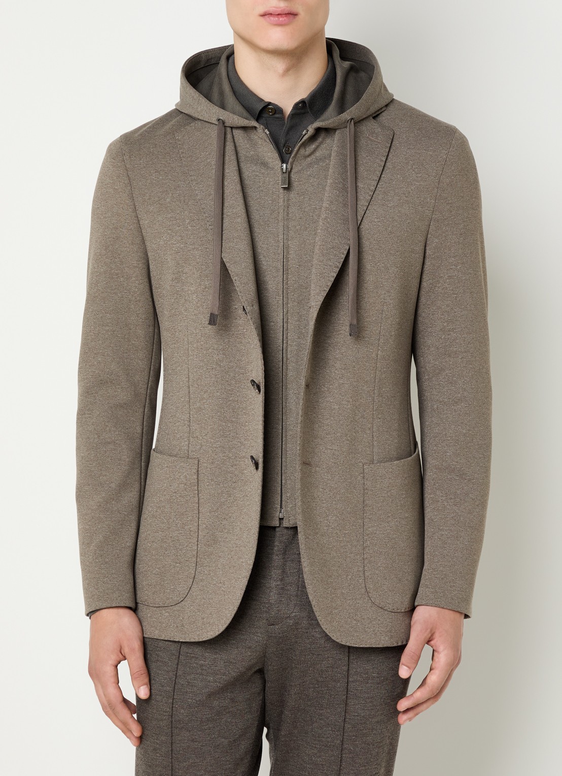 Boggi Milano Regular fit colbert van jersey met uitneembare voering - detail beige