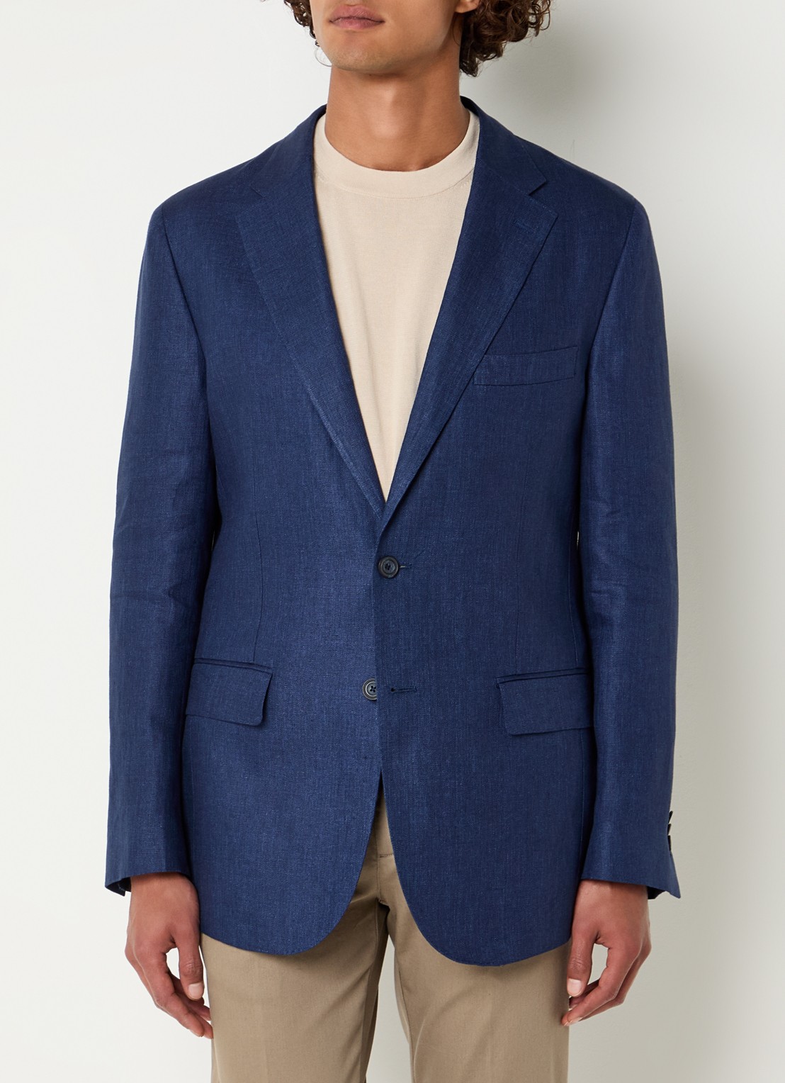 Boggi Milano Regular fit colbert van linnen met klepzakken - detail donkerblauw