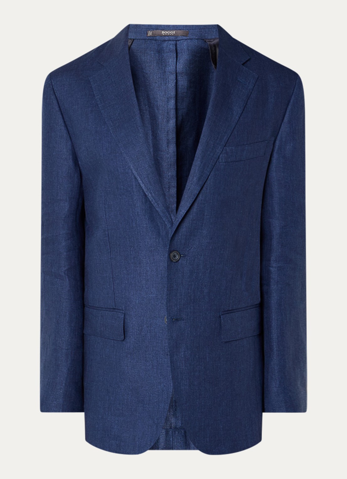 Boggi Milano Regular fit colbert van linnen met klepzakken - voorkant 2 donkerblauw