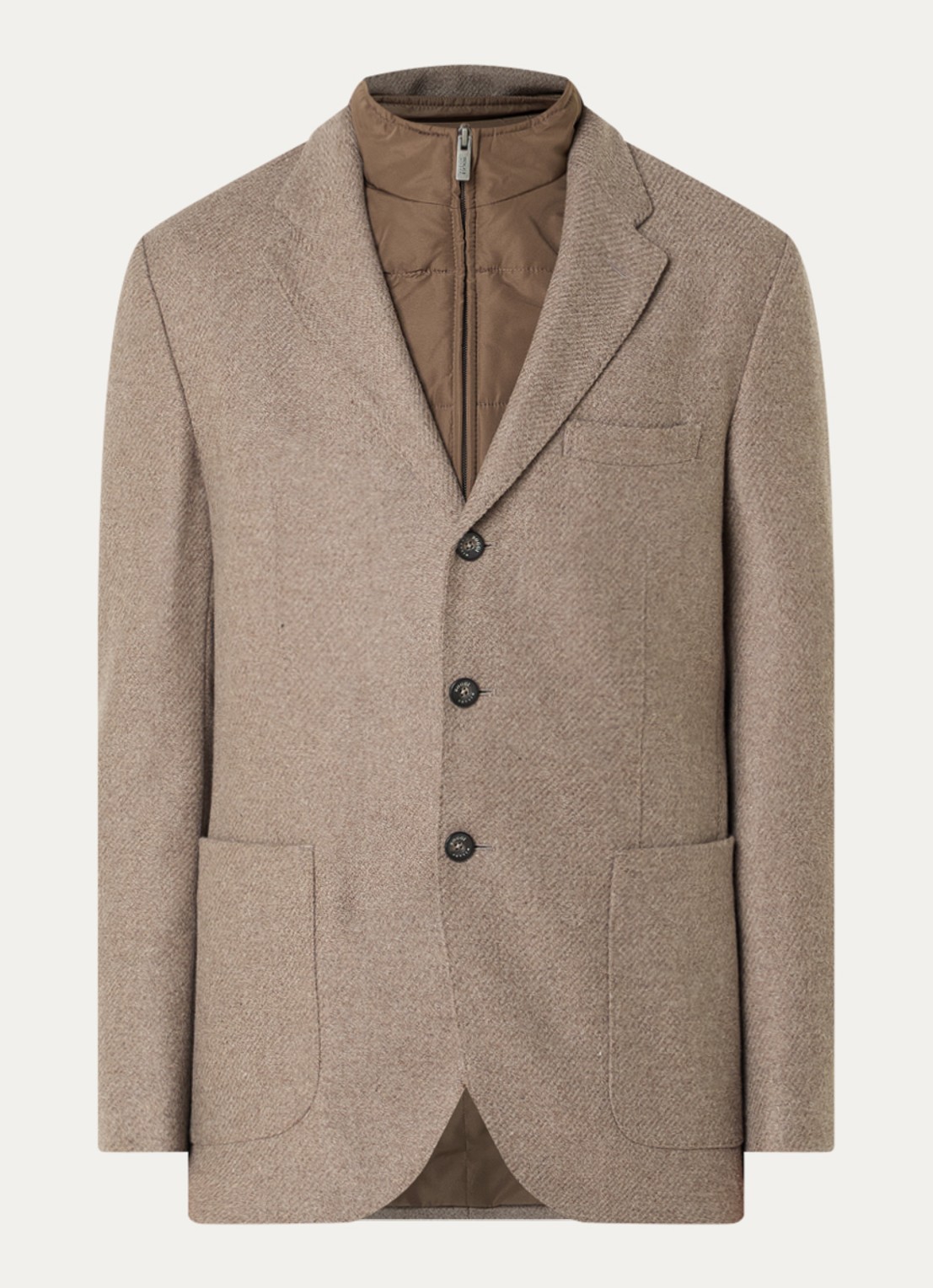 Boggi Milano Regular fit colbert van wol met opgestikte zakken - voorkant 3 donkerbeige
