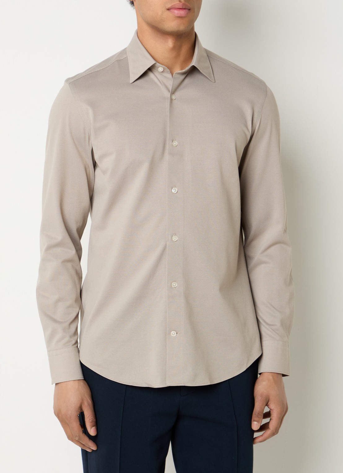 Boggi Milano Regular fit overhemd met microdessin - detail 4 donkerbeige
